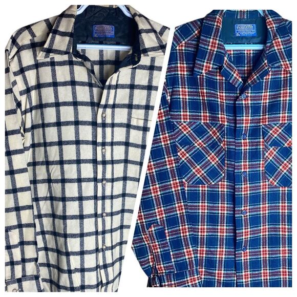 Pendleton Virgin Wool Board Shirt Set of 2 Plaid Long Sleeve Button Up Men’s L U - Picture 1 of 8